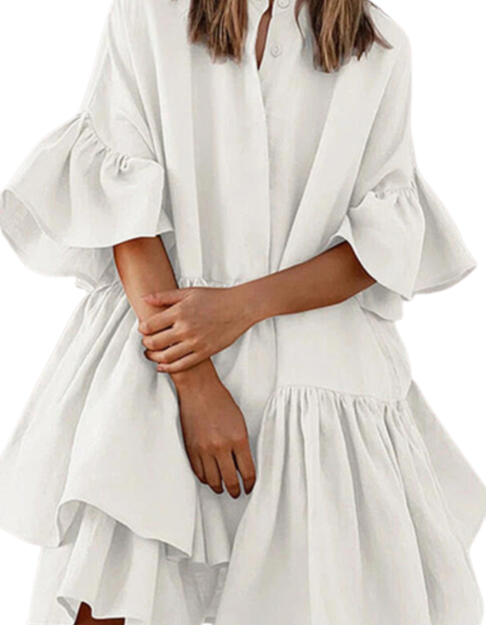 SHOPIQAT Ruffle Cotton Blend Shirtdress - Premium from shopiqat - Just $7.900! Shop now at shopiqat